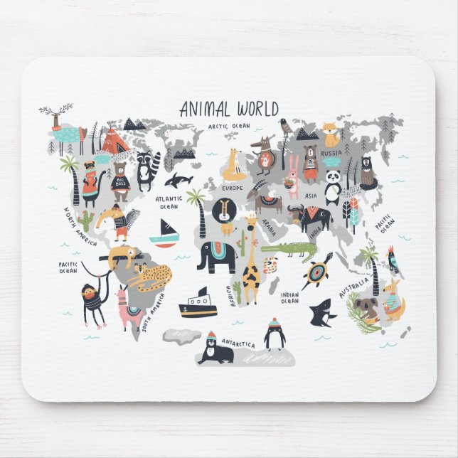 Tapis De Souris Carte du monde animal (Devant)
