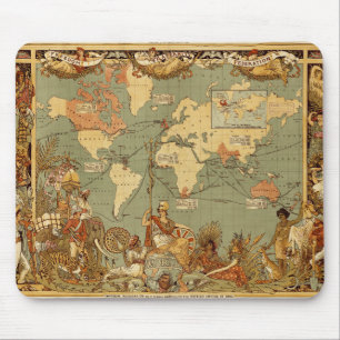 Tapis De Souris Carte du monde Antique 1886 Illustré