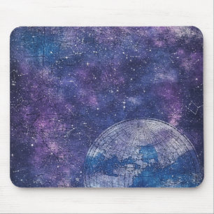 Tapis De Souris Carte du monde antique étoilée violette