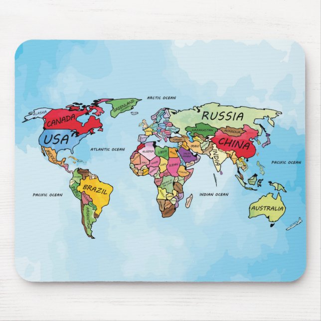 Tapis De Souris Carte du monde aquarelle illustration (Devant)