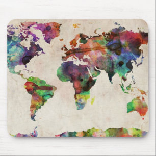 Tapis De Souris Carte du monde Aquarelle urbaine