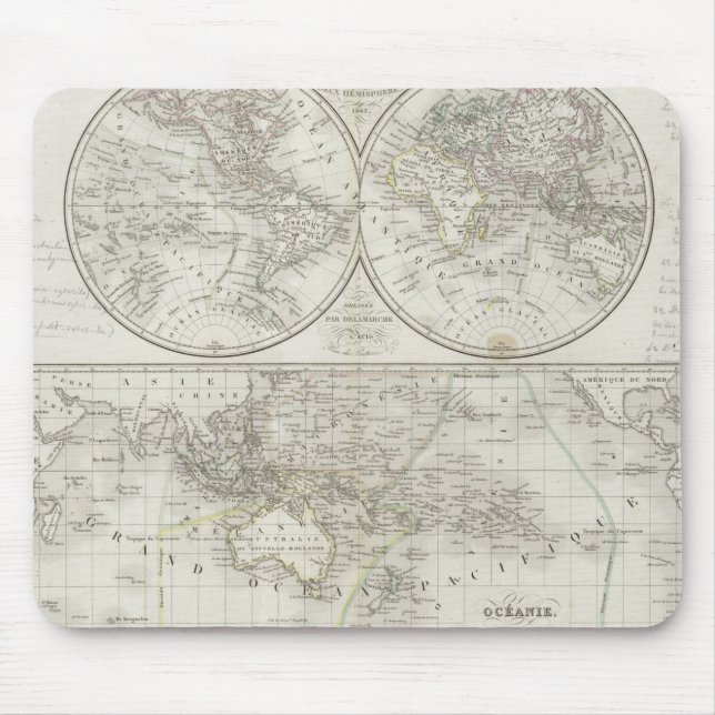 Tapis De Souris Carte du monde dans deux hémisphères (Devant)