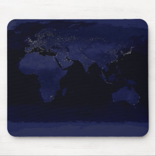 Tapis De Souris Carte du monde de la Terre Ville Lumières de nuit