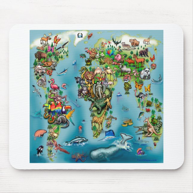 Tapis De Souris Carte du monde des animaux (Devant)
