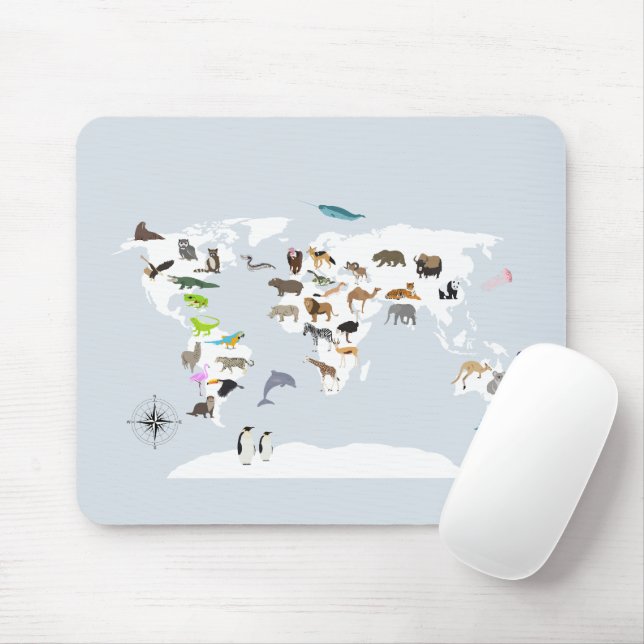 Tapis De Souris Carte du monde pour enfants Animaux (Avec souris)