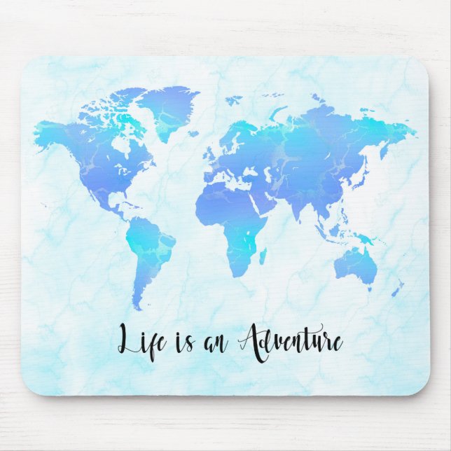 Tapis De Souris Carte du monde Purple & Blue La vie est une aventu (Devant)