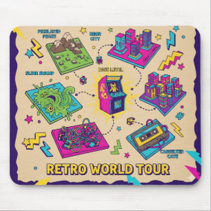 Tapis De Souris Carte du monde rétro arcade – Art de jeu pixelisé