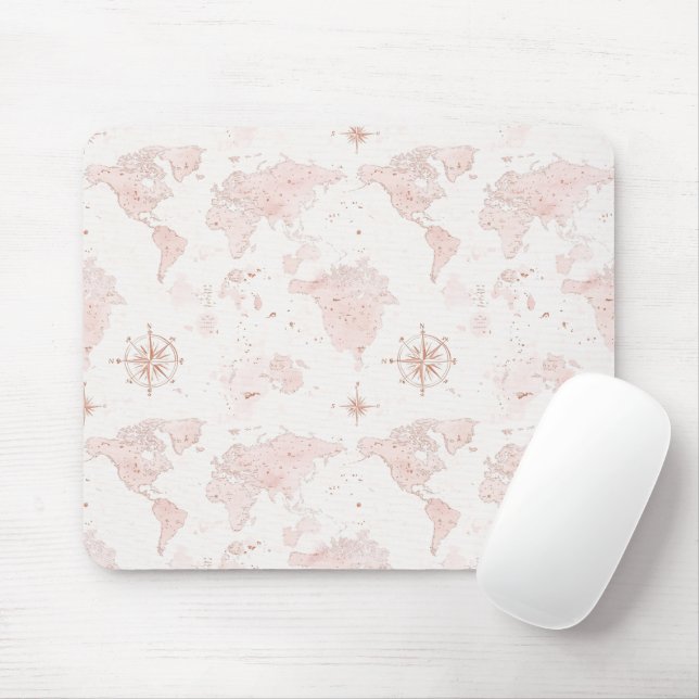 Tapis De Souris Carte du monde rose (Avec souris)