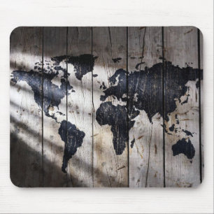 Tapis De Souris Carte du monde sur la texture du bois