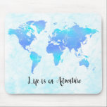 Tapis De Souris Carte du monde violette et bleue La vie est une av<br><div class="desc">Tapis de Souris</div>