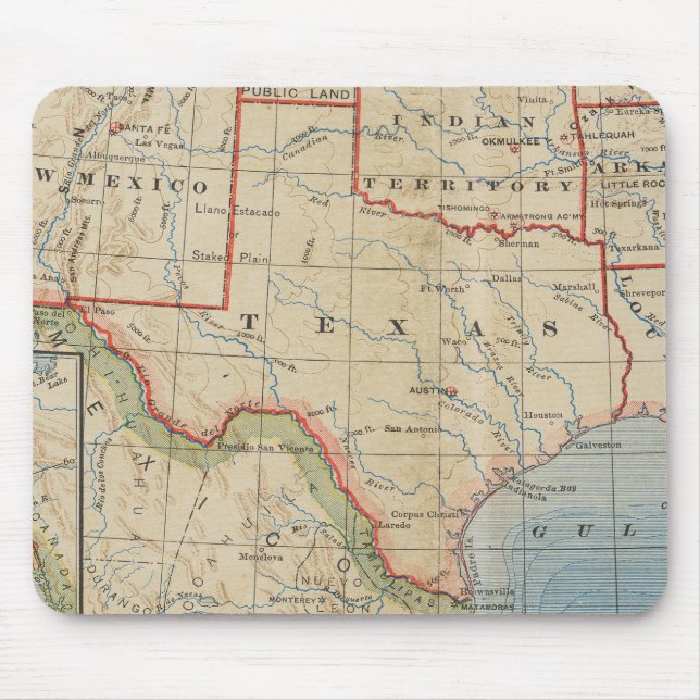 Tapis De Souris Carte du Texas avec des villes et des rivières - (Devant)