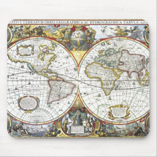 Tapis De Souris Carte du Vieux Monde antique par Hendrik Hondius,
