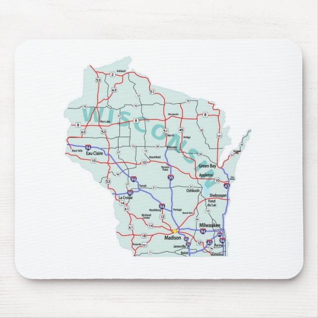 Tapis De Souris Carte d'un état à un autre Mousepad du Wisconsin (Devant)