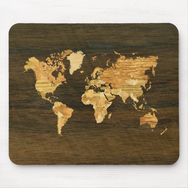 Tapis De Souris Carte en bois du monde (Devant)