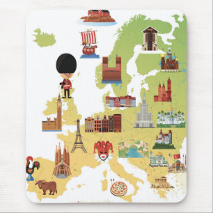 Tapis De Souris Carte européenne de bande dessinée