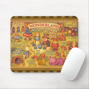 Tapis De Souris Carte Fantaisiste des Aventures d'Alice au Pays de