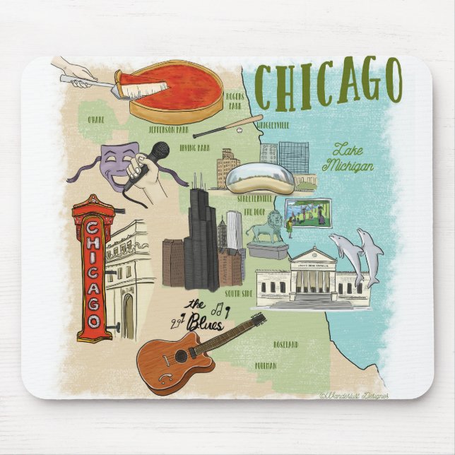 Tapis De Souris Carte illustrée de Chicago Pad souris (Devant)
