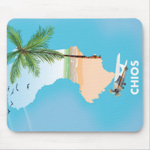Tapis De Souris Carte illustrée de Chios Grèce.