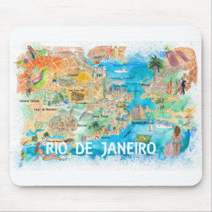 Tapis De Souris Carte illustrée de Rio de Janeiro avec les routes