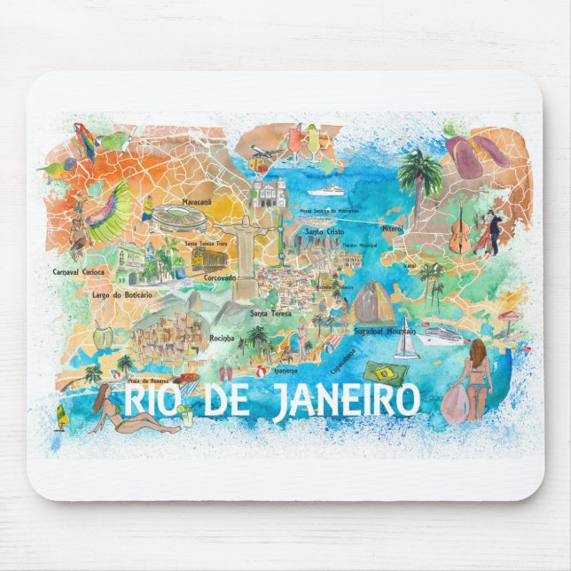 Tapis De Souris Carte illustrée de Rio de Janeiro avec les routes  (Devant)
