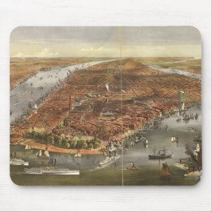 Tapis De Souris Carte imagée vintage de New York City (1870)