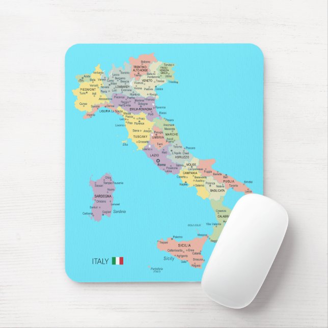 Tapis De Souris Carte isolée des régions d'Italie (Avec souris)
