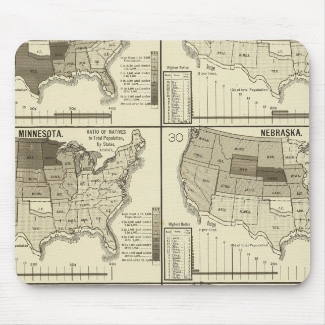 Tapis De Souris carte lithographique des États-Unis (Devant)