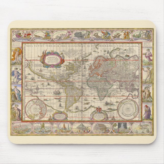 Tapis De Souris Carte médiévale du monde entier (par Willem Blaeu) (Devant)