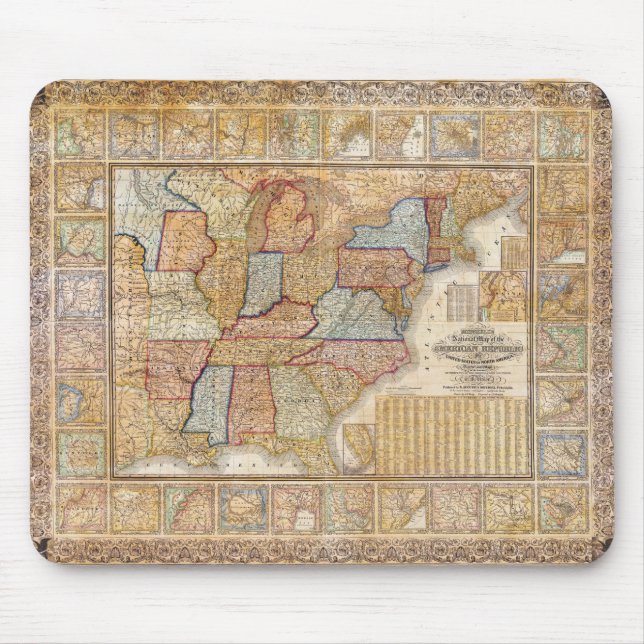 Tapis De Souris Carte murale 1845 de Samuel Mitchell des (Devant)