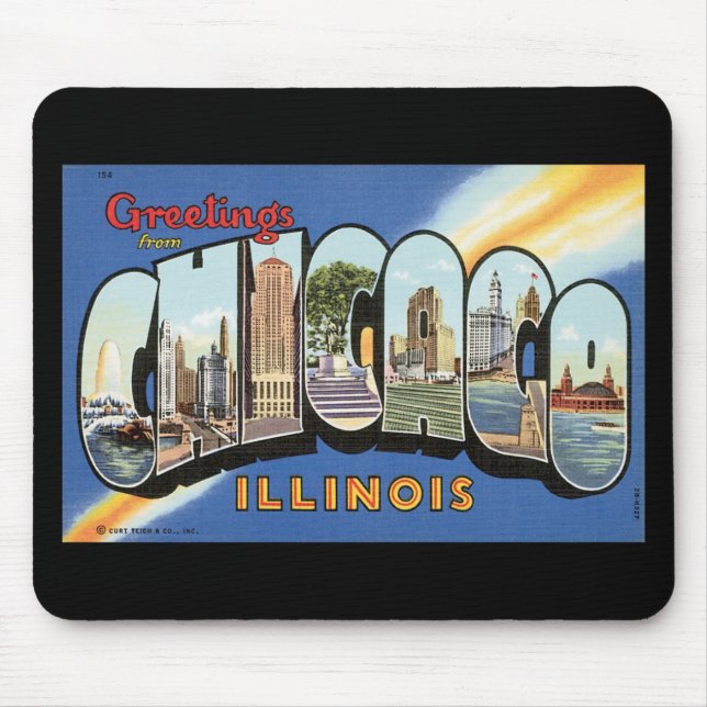 Tapis De Souris Carte postale de cru de Chicago l'Illinois (Devant)