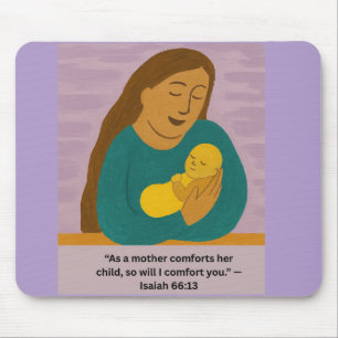 Tapis De Souris Carte postale Isaiah 66:13 Mère et bébé réconforta