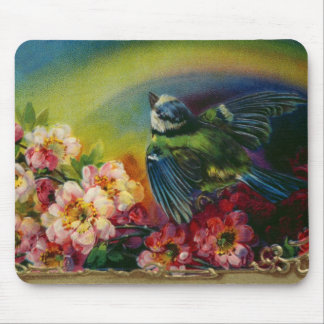 Tapis De Souris Carte postale Oiseau et Fleurs Mousepad