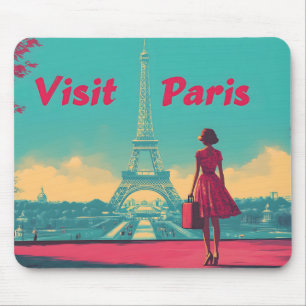 Tapis De Souris Carte postale Retro Tour Eiffel Illustration de vo