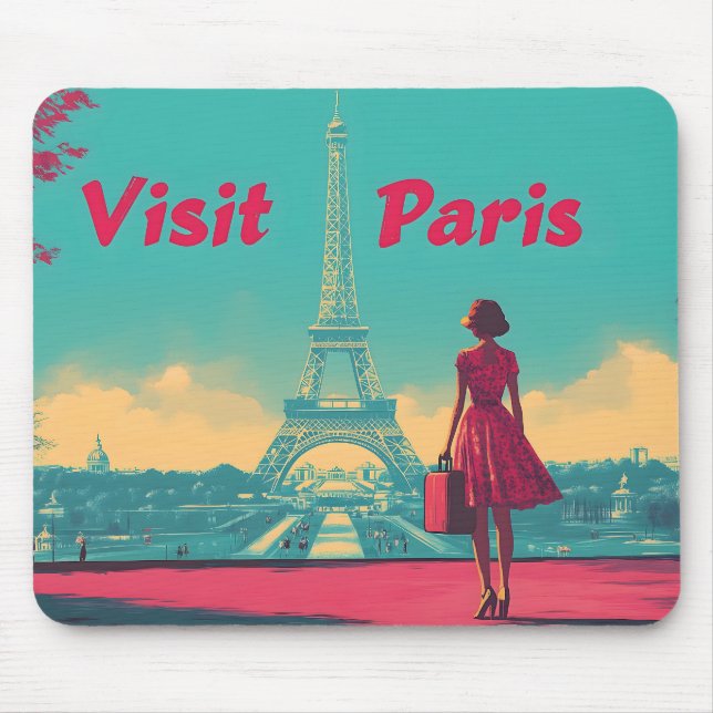 Tapis De Souris Carte postale Retro Tour Eiffel Illustration de vo (Devant)