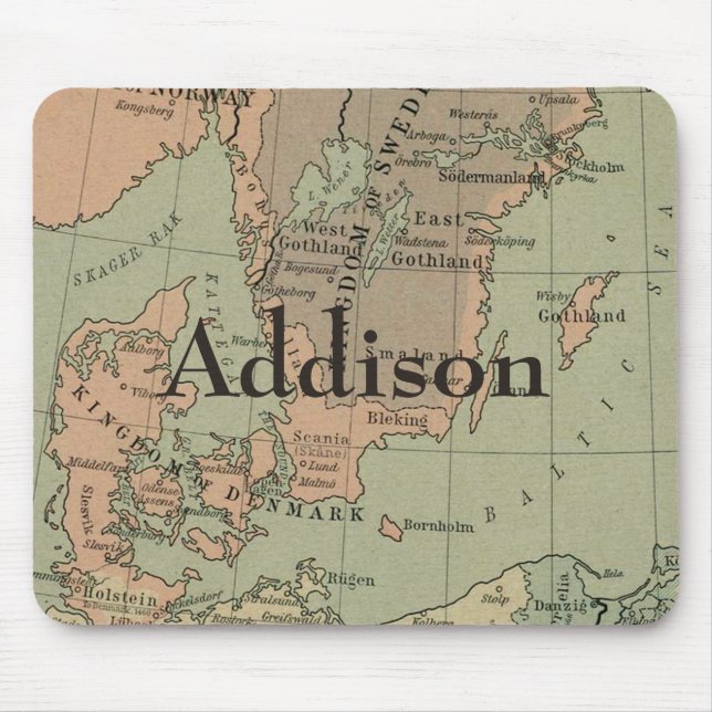 Tapis De Souris Carte précoce du Danemark et de la Suède (Devant)