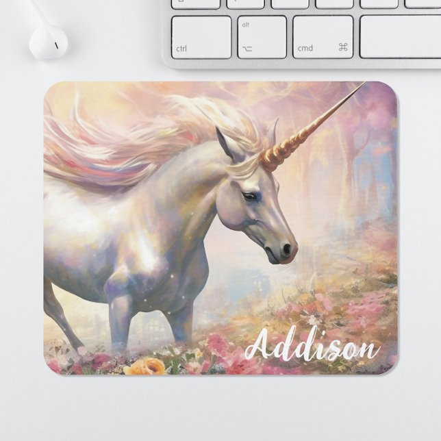 Tapis De Souris Carte souris Unicorn avec Modèle de nom personnali (Créateur téléchargé)