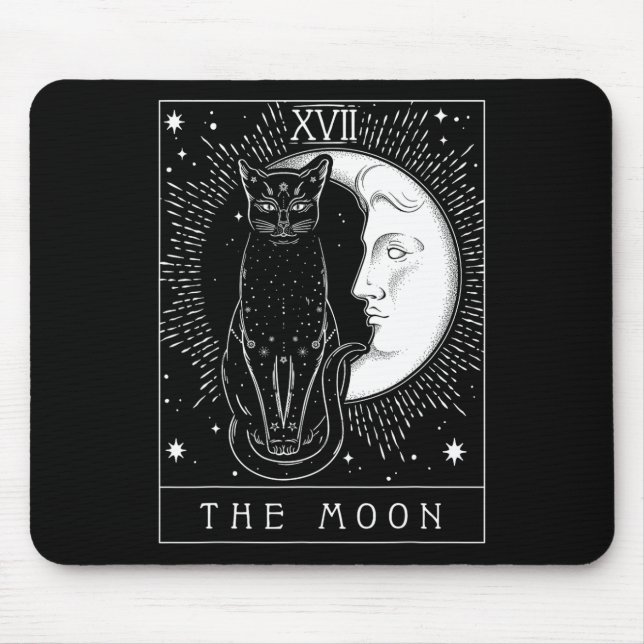 Tapis De Souris Carte Tarot Crescent Moon Et Cat Graphique (Devant)