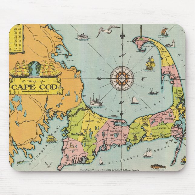 Tapis De Souris Carte vintage de Cape Cod (Devant)