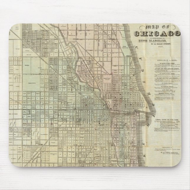Tapis De Souris Carte vintage de Chicago (1857) (Devant)