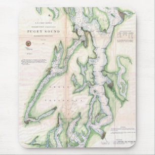 Tapis De Souris Carte vintage de Puget Sound Washington Coast (186
