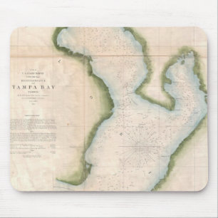 Tapis De Souris Carte vintage de Tampa Bay côtière (1855)