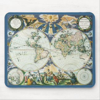 Tapis De Souris Carte vintage du Vieux Monde, 1666 par Pieter Goos