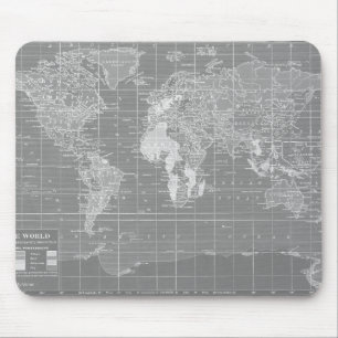 Tapis De Souris Carte vintage grise minimaliste du monde