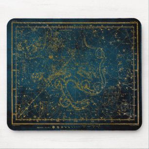 Tapis De Souris Carte vintage illustrée en bleu foncé et en étoile