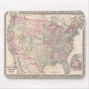Tapis De Souris Carte vintage Mitchell des États-Unis (1866)