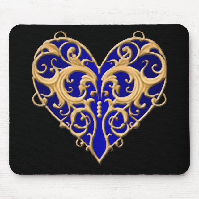 Tapis De Souris Carton de souris bleu Filigree Heart (Devant)