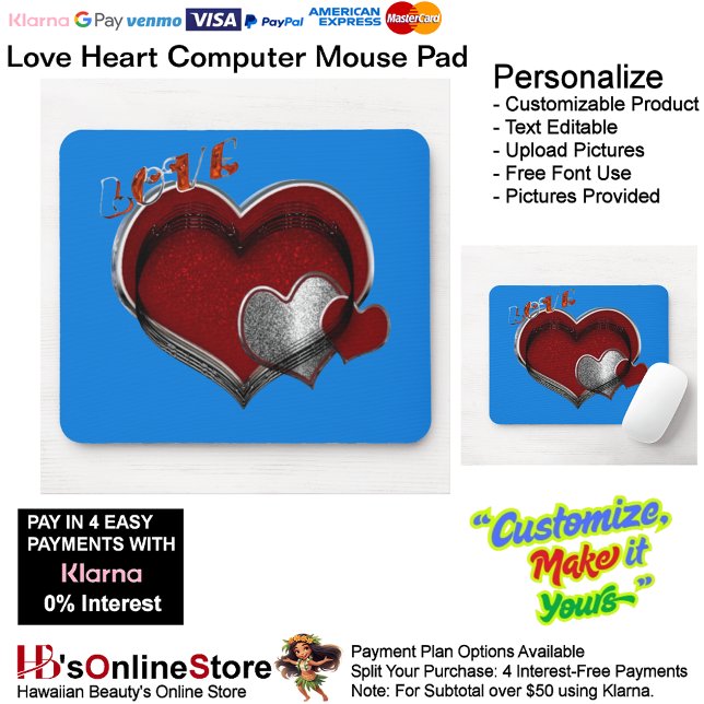 Tapis De Souris Carton de souris bleu magique (Love Heart Computer Mouse Pad with Blue Background.)