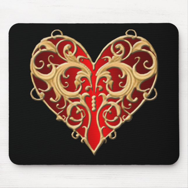 Tapis De Souris Carton de souris rouge Filigree Heart (Devant)