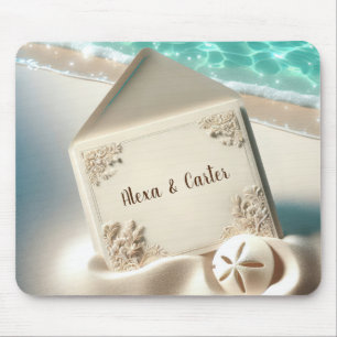 Tapis De Souris Carton d'invitation à un mariage tropical sur une 