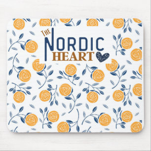Tapis De Souris Carton nordique bleu coeur et jaune